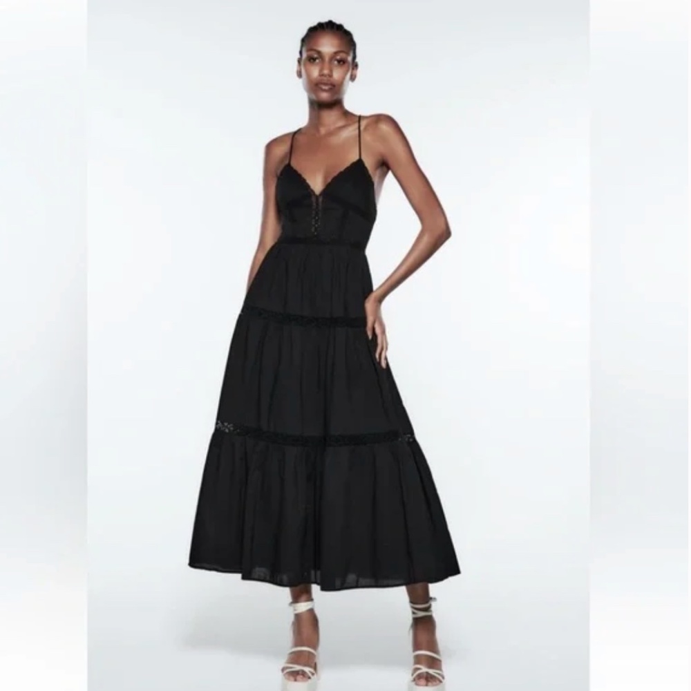 ZARA Black Tiered Lace Dress